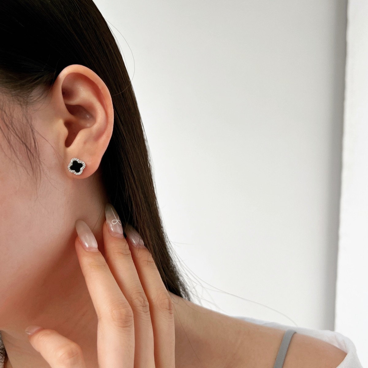 Pendientes trébol negro - Plata 925