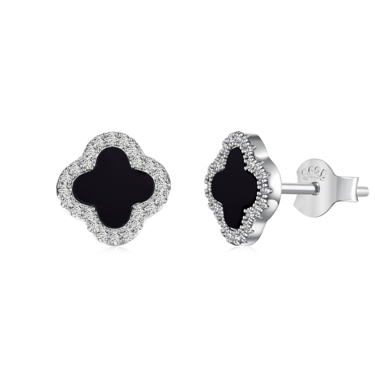 Pendientes trébol negro - Plata 925