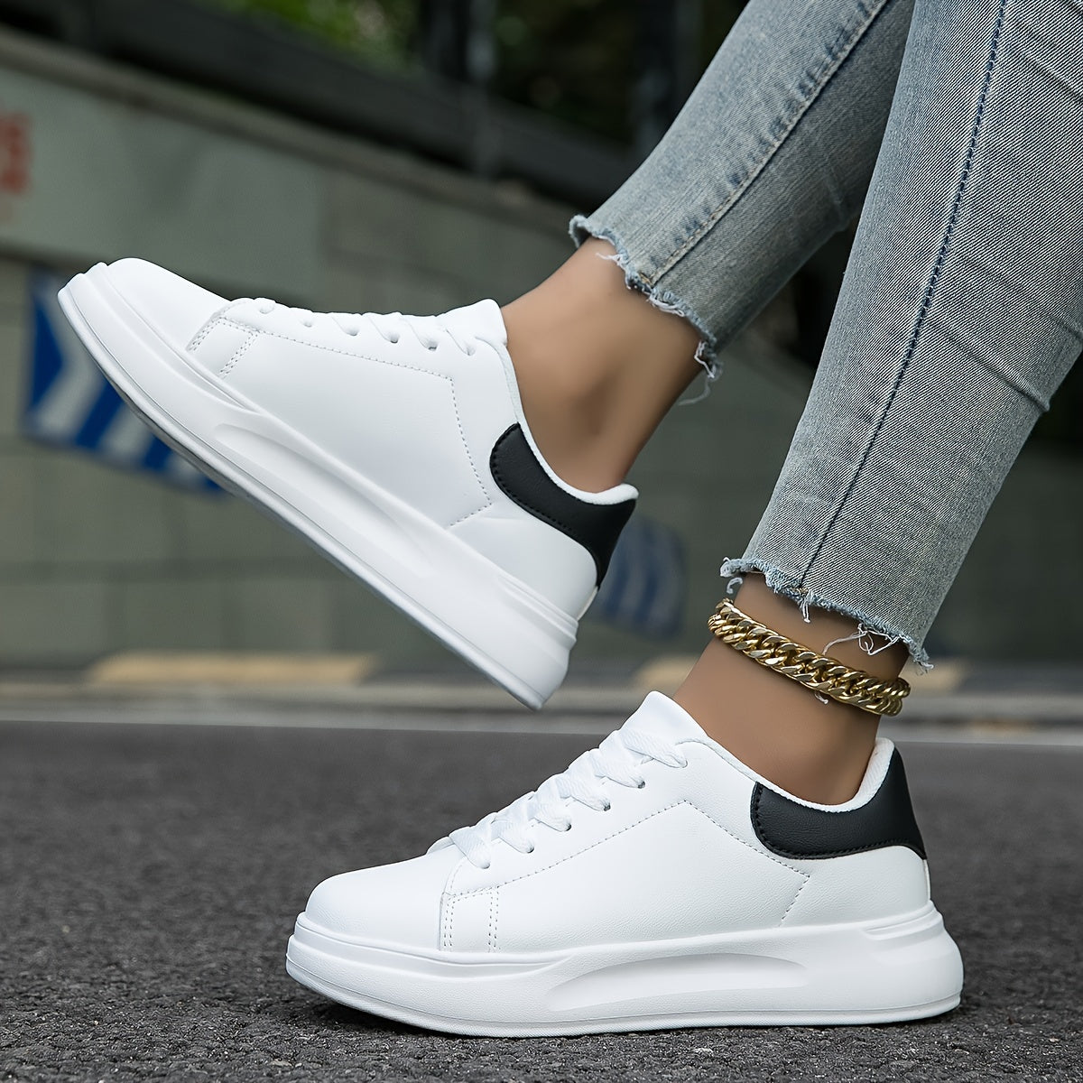 Women's Clean White Faux Leather Sneakers