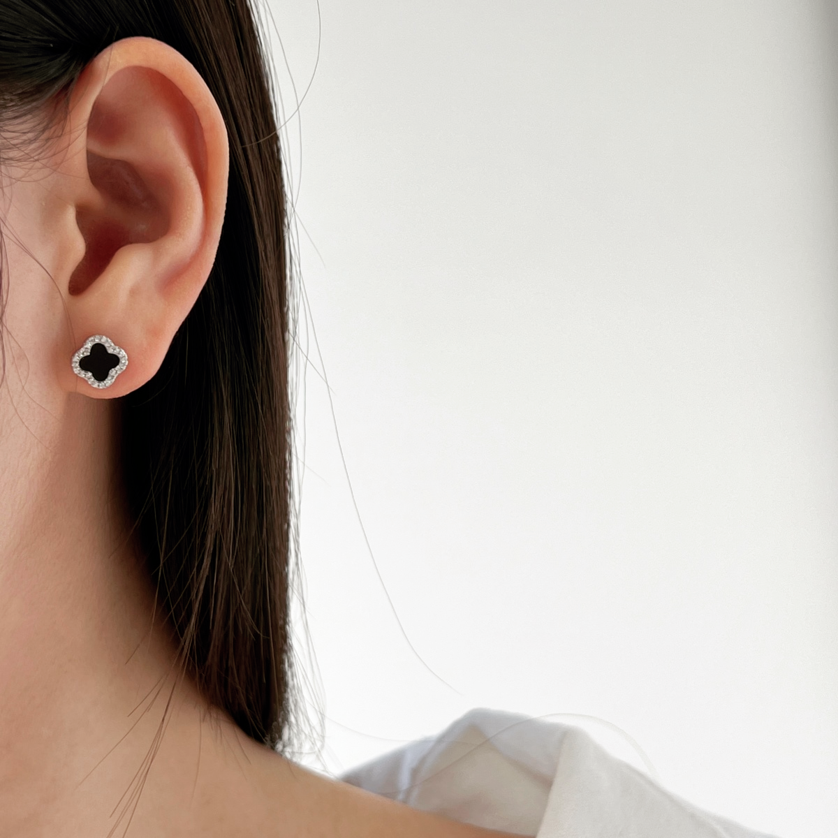 Pendientes trébol negro - Plata 925