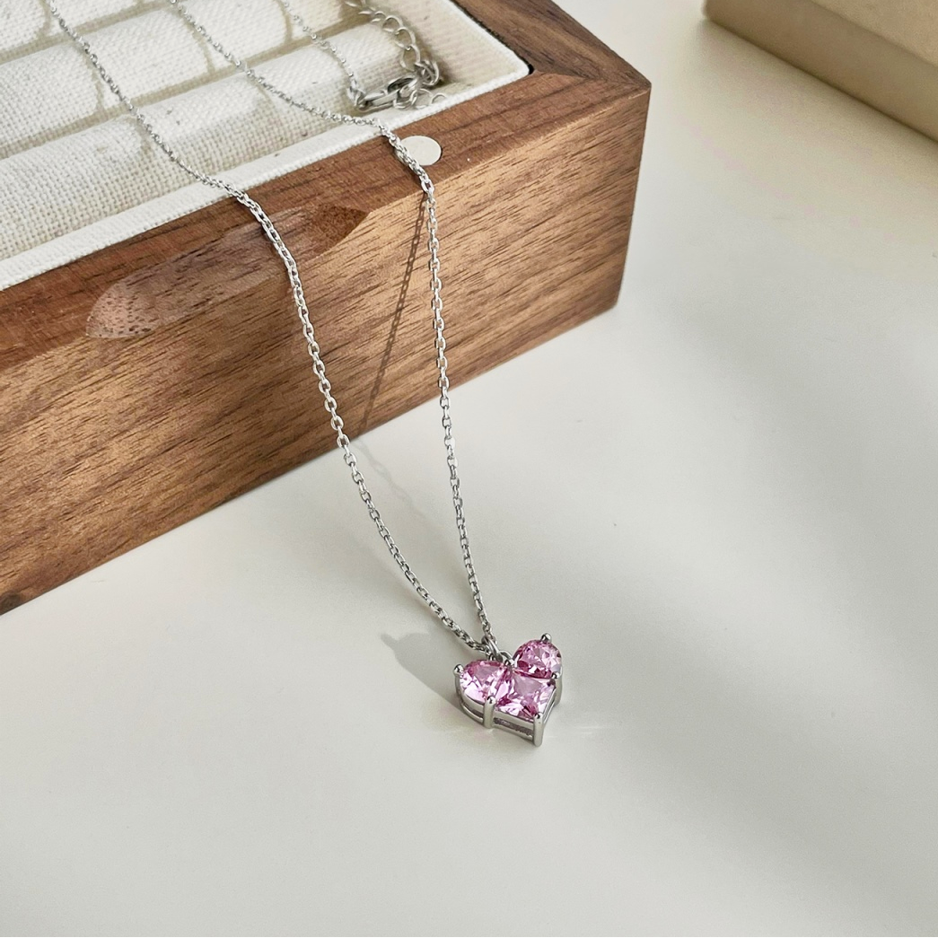 Collar Corazón Rosa Cristales