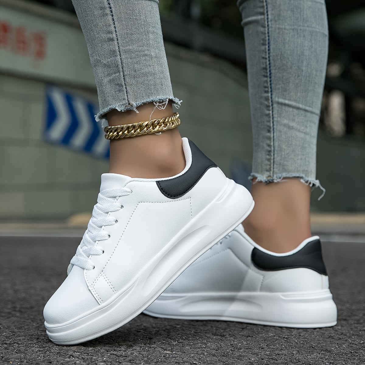Women's Clean White Faux Leather Sneakers